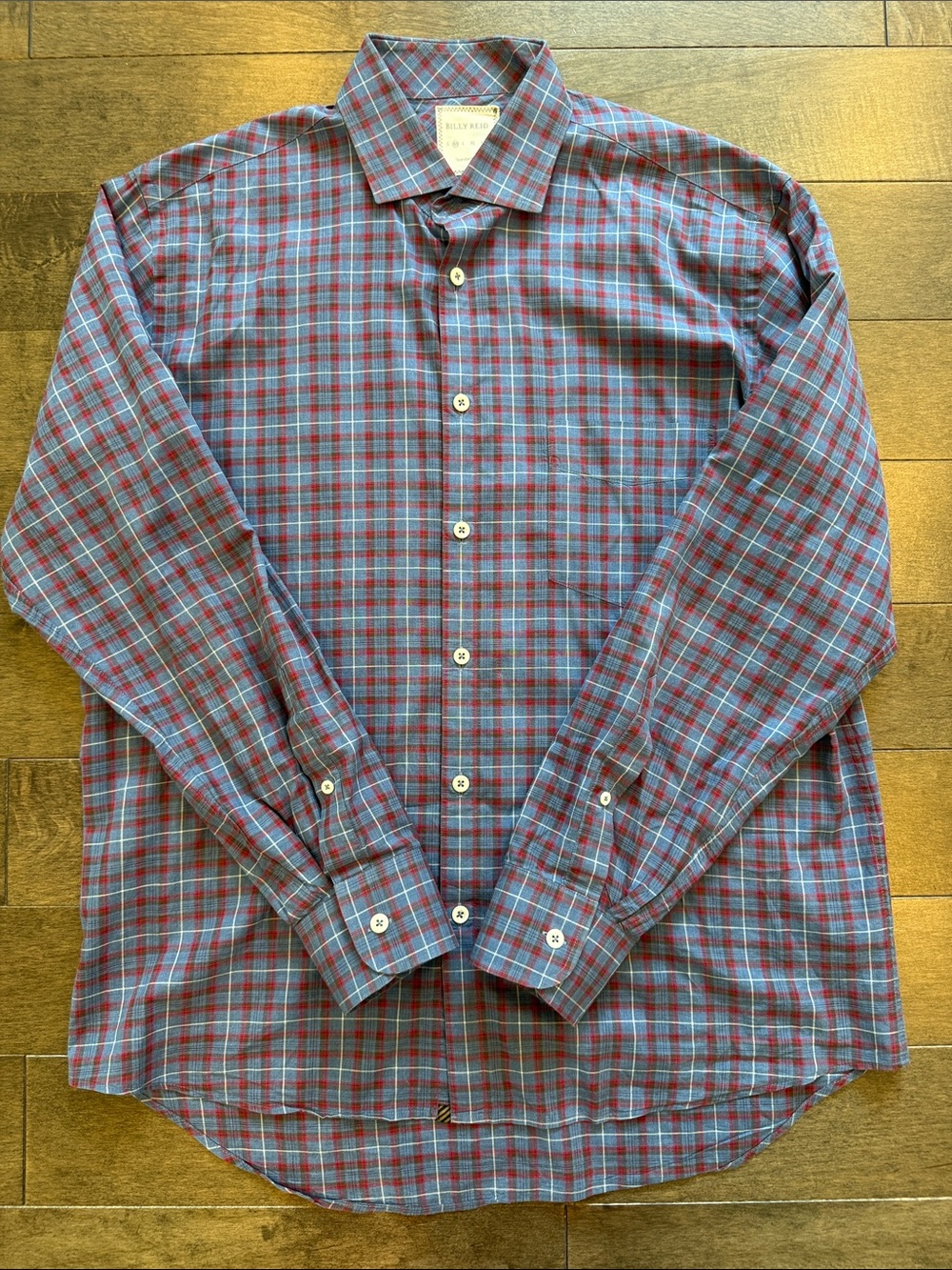 Billy Reid Men's Blue and Red Plaid Button-Down Shirt